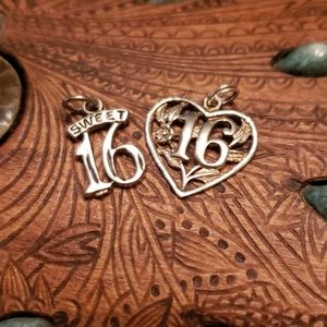 TWO Sweet 16 Stirling silver pendants